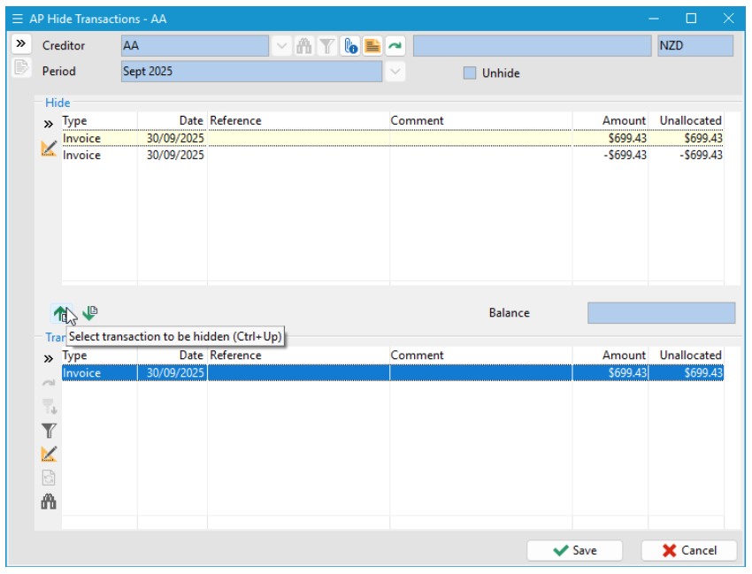 Hide Transactions (AR & AP)