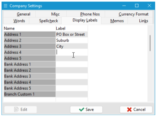 Renaming Address Fields