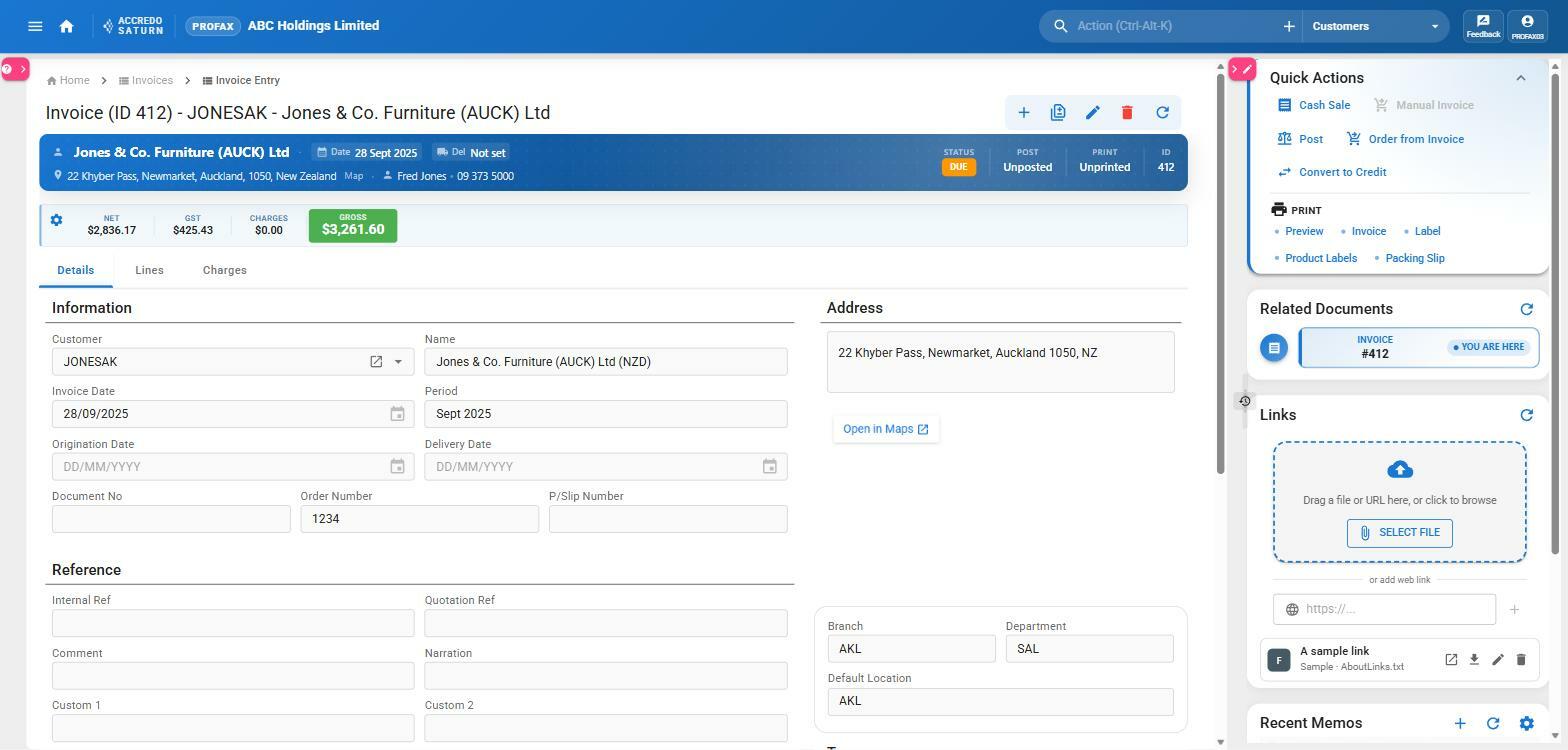 Document entry screenshot