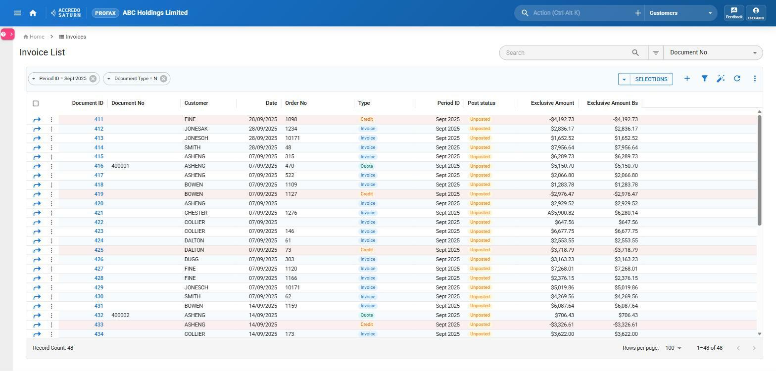 filter invoices screenshot